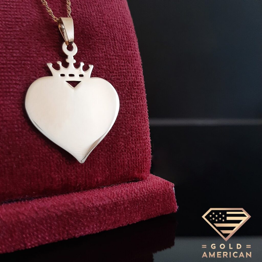 Gold Heart Pendant with Crown