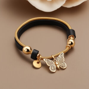 Gold Butterfly Bracelet with Leather