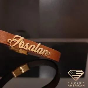 Arsalan Personalized Gold Plated Leather Bracelet gold plated name bracelet