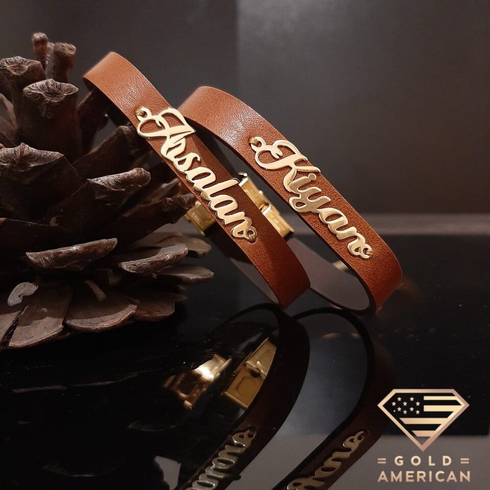 leather name bracelets