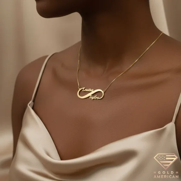Infinity Gold Necklace Louisa Taylor Model Close Up
