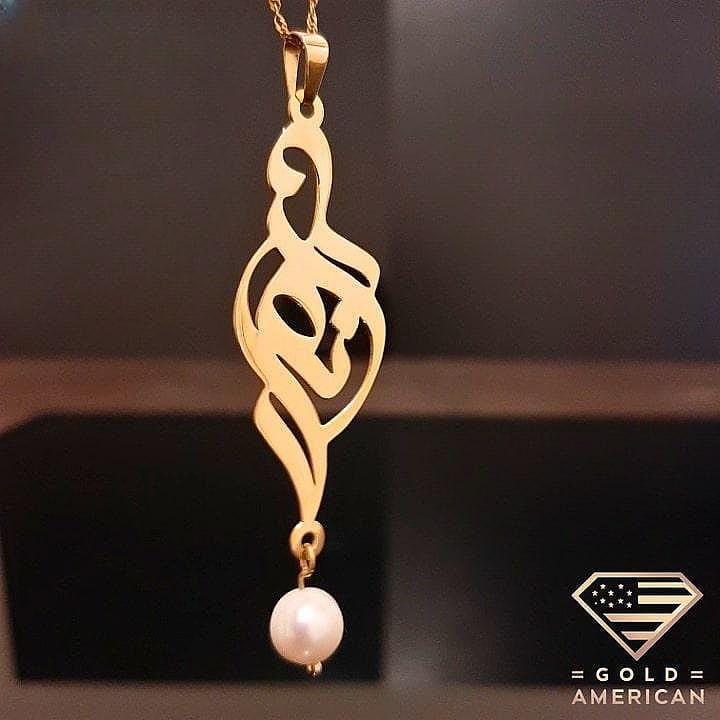 Round Farsi Name Pendant Necklace on a black display