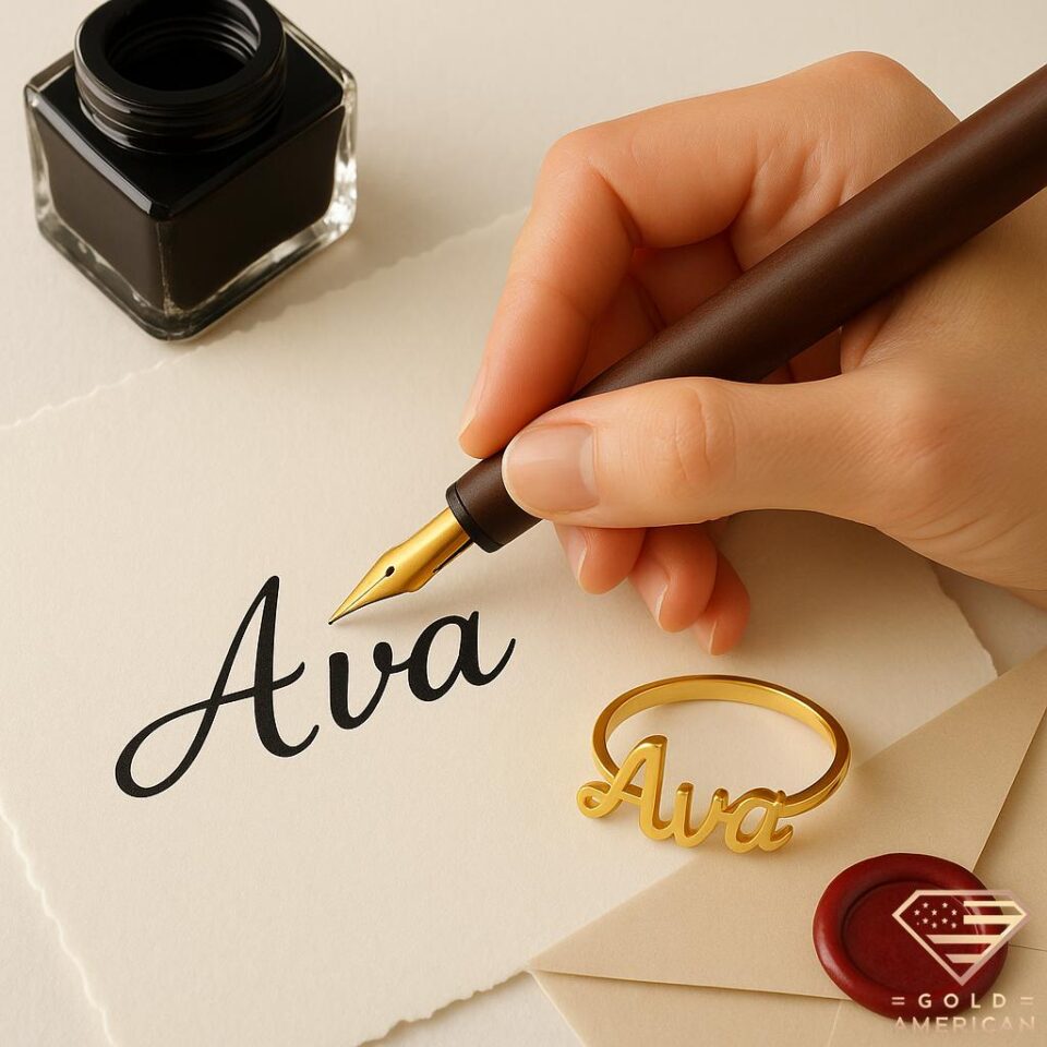 Signature Gold Name Ring Ava