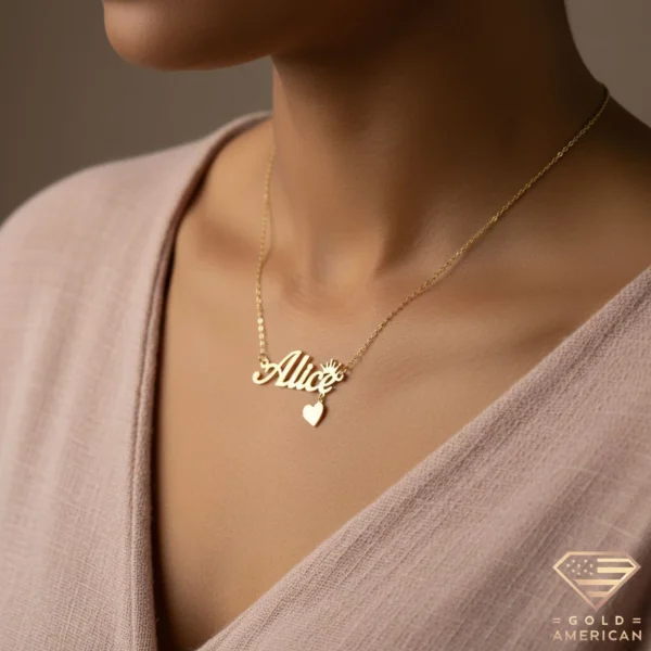 Heart-Charmed Latin Name Necklace Model