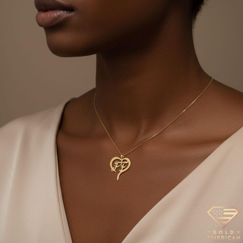 Heart Framed Double Initial Pendant FF Model