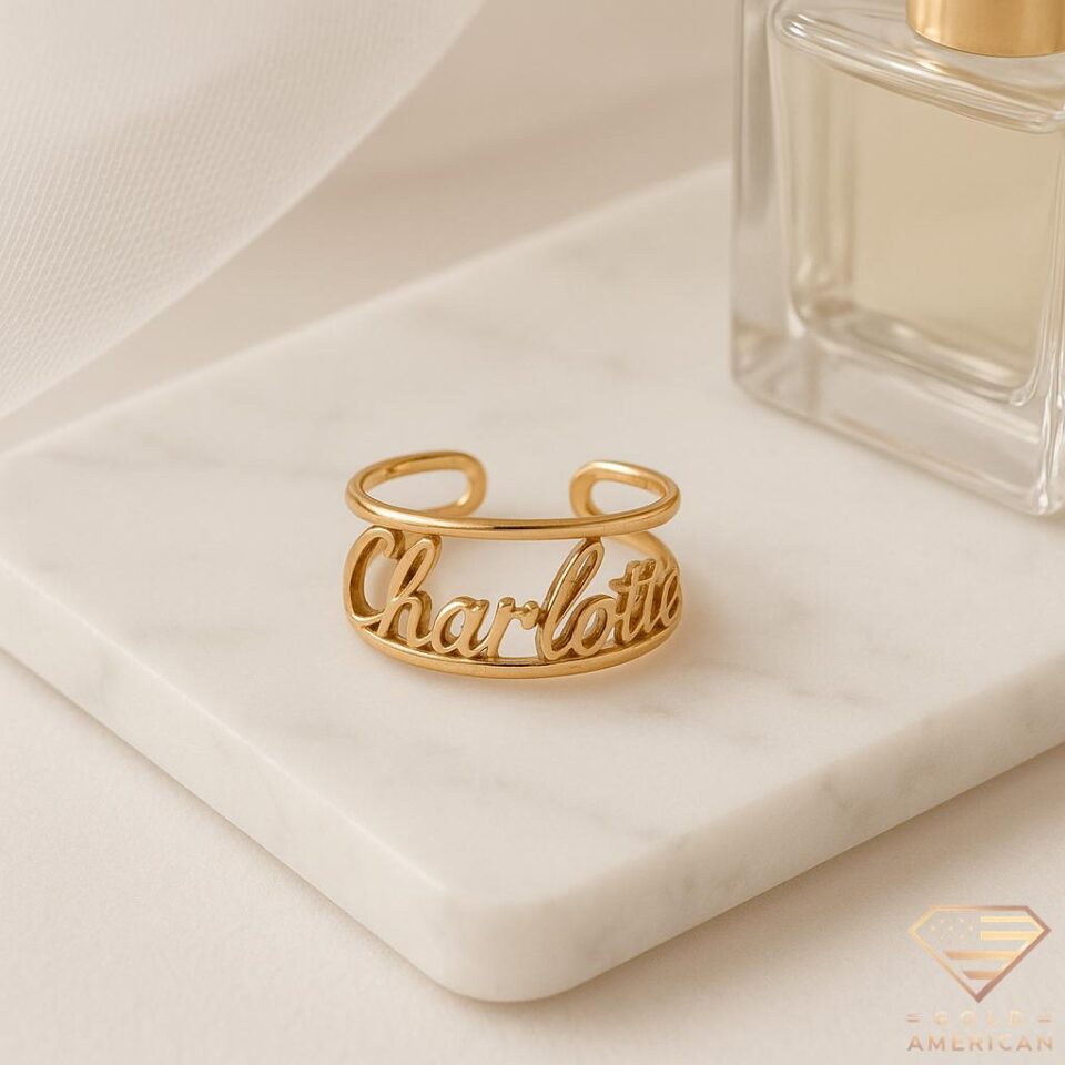 Parallel Poise Gold Name Ring Charlotte