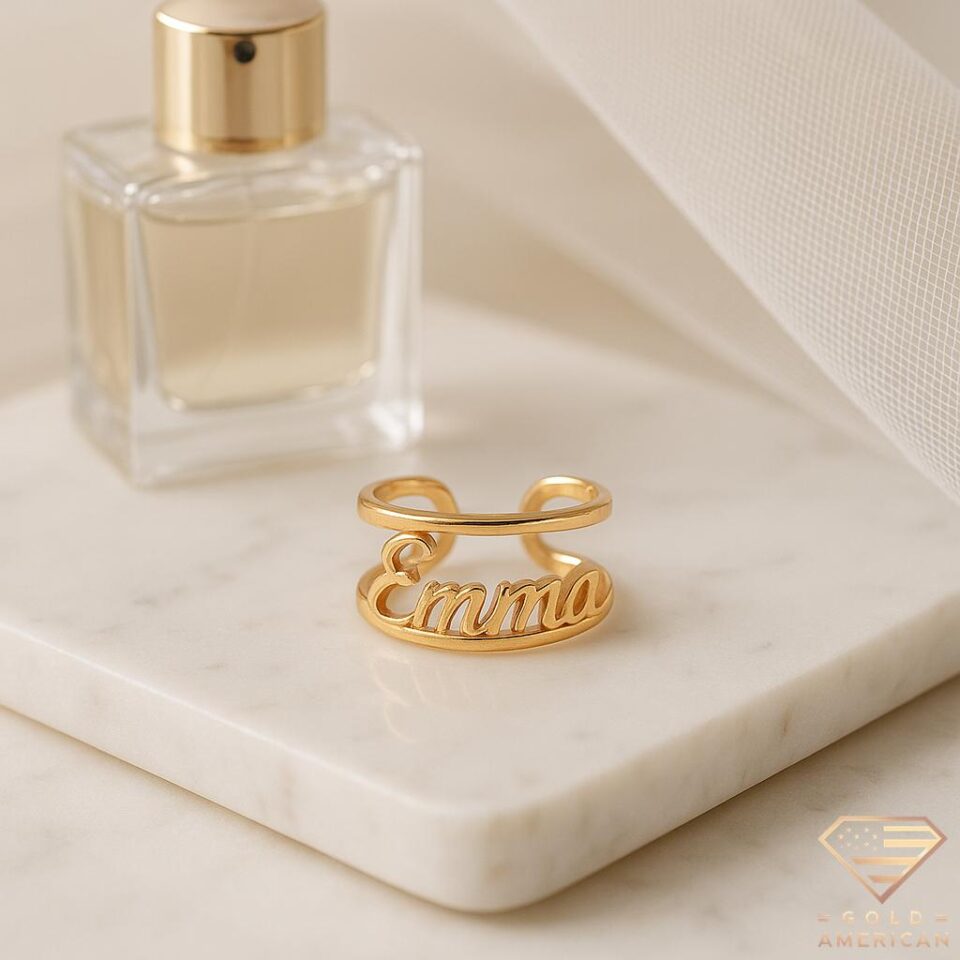 Parallel Poise Gold Name Ring Emma