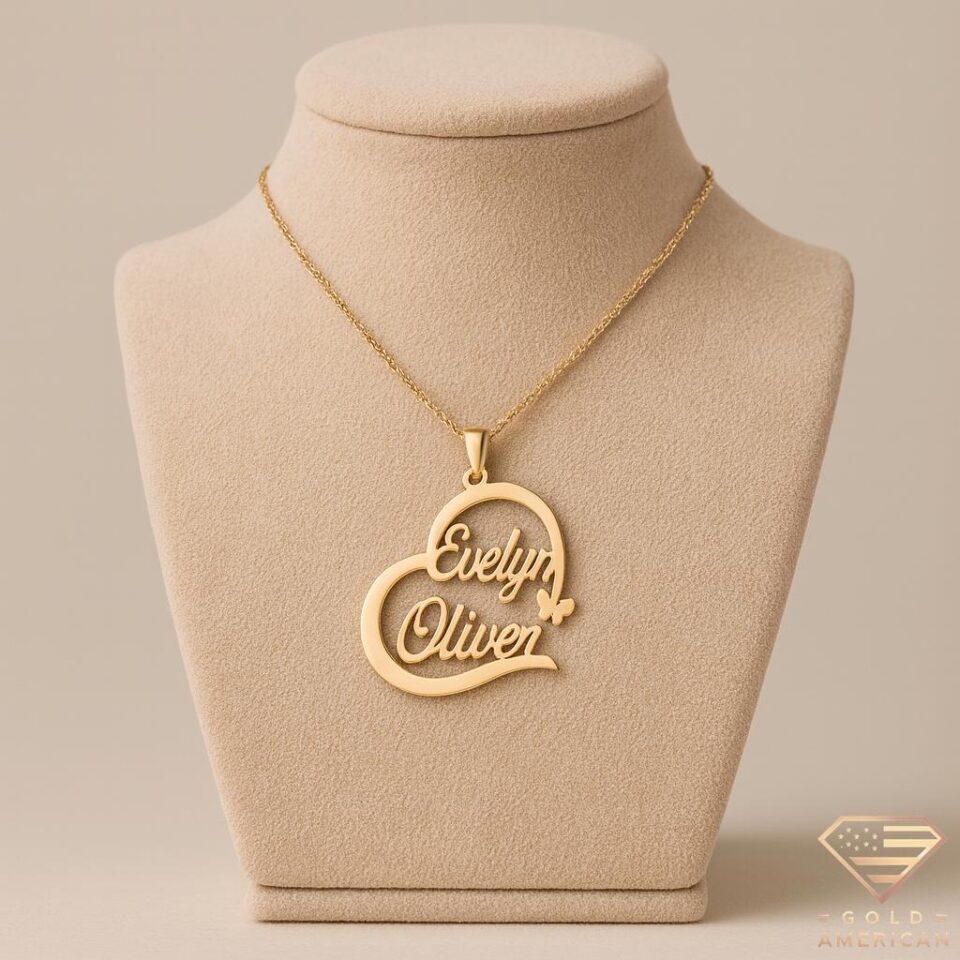 Side-by-Side Heart Gold Pendant Evelyn and Oliver