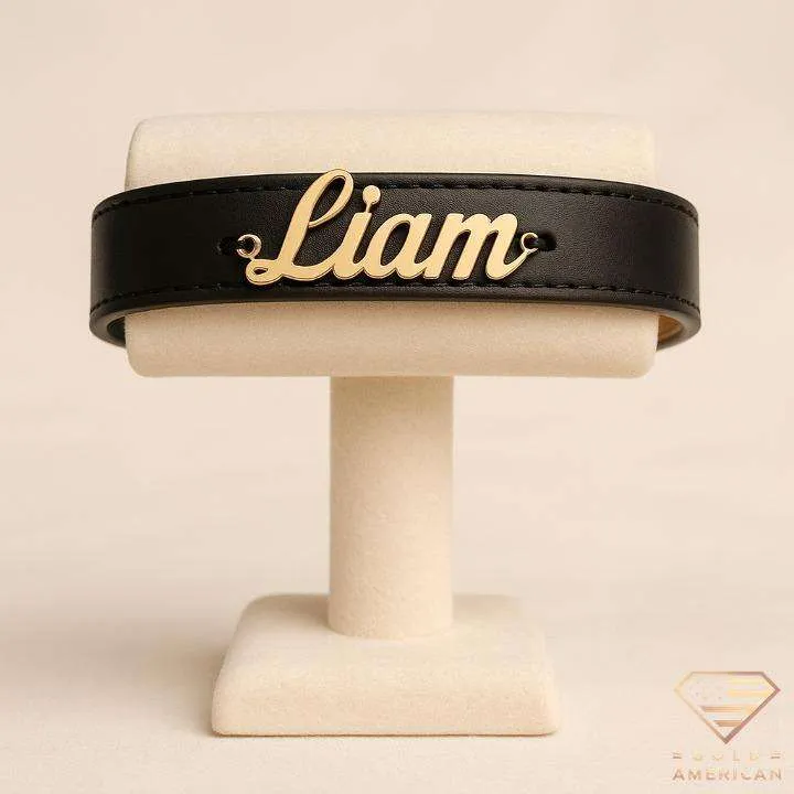 Classic Script Leather Gold Bracelet Liam