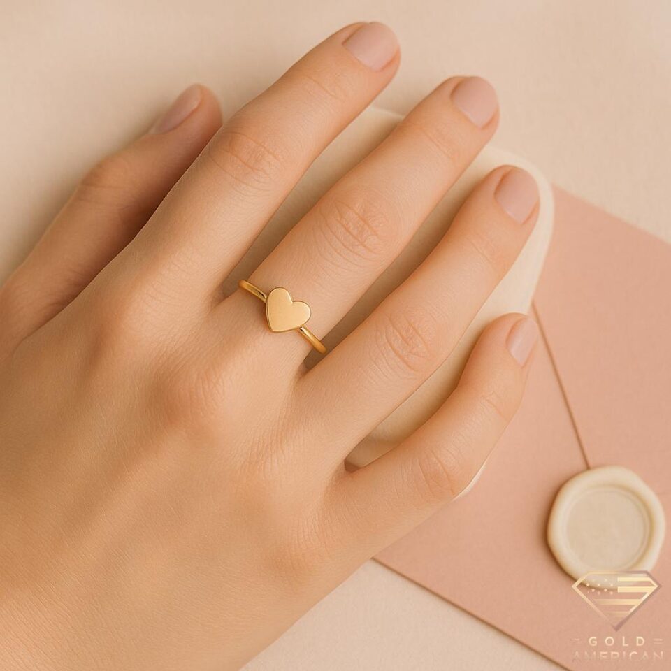 Dear Heart Gold Ring Hand on Stand