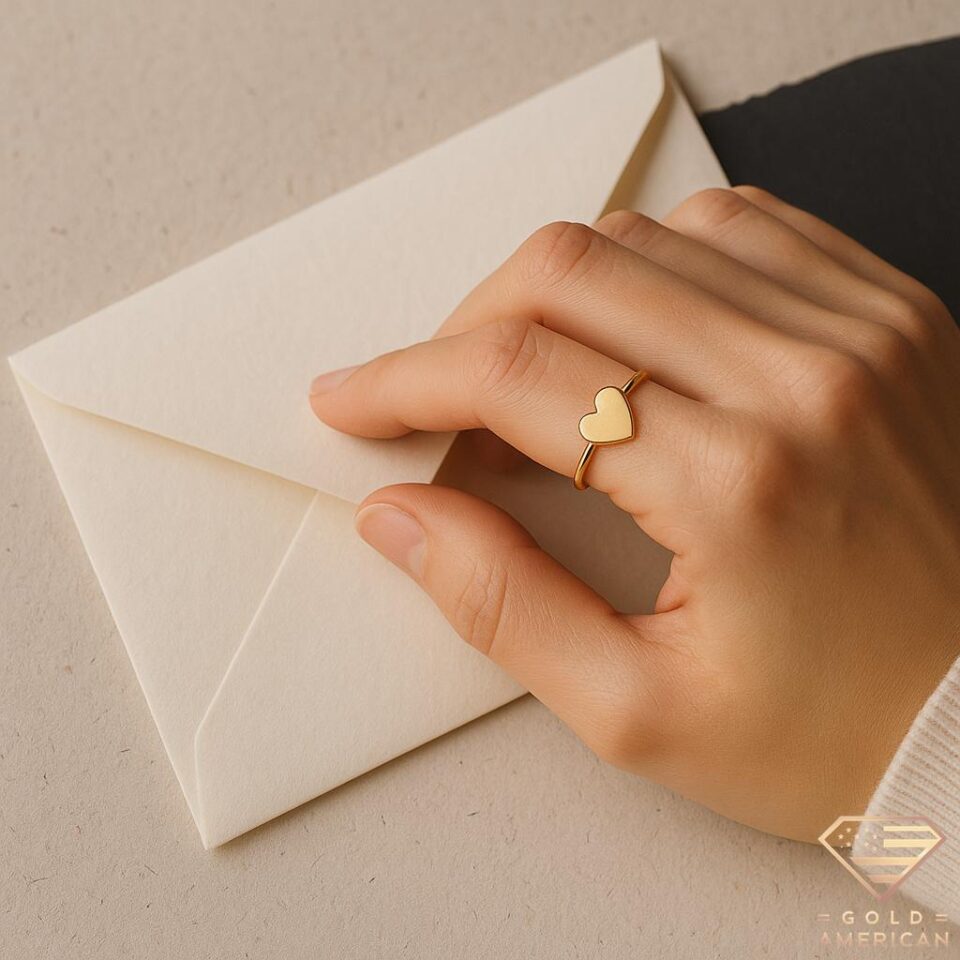 Dear Heart Gold Ring Hand on White Envelope