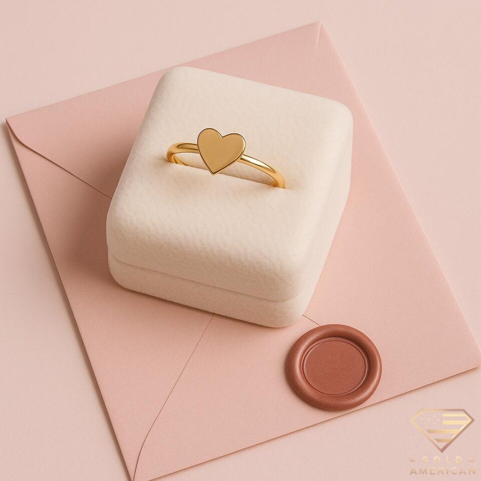 Dear Heart Gold Ring Stand on Pink Envelope