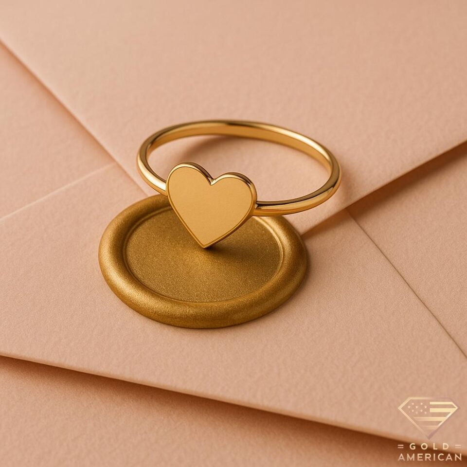 Dear Heart Gold Ring on Pink Envelope
