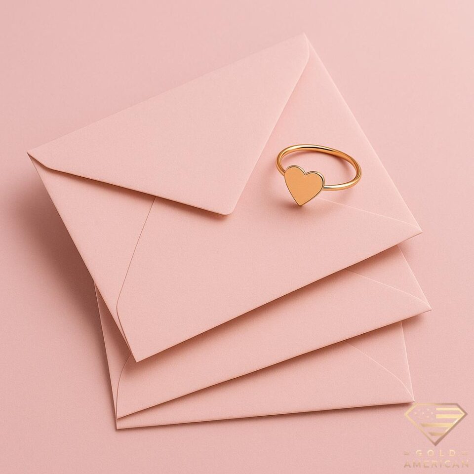 Dear Heart Gold Ring on Pink Envelopes