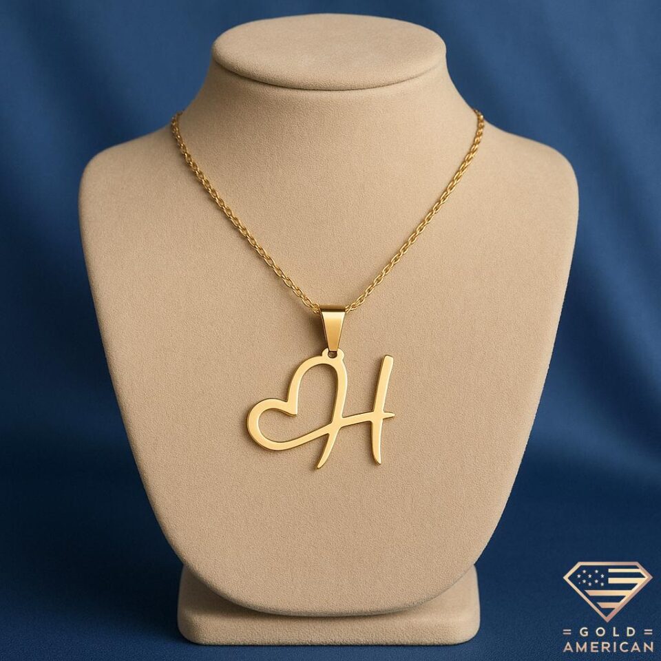 Heart's Signature Initial Gold Pendant Mannequin