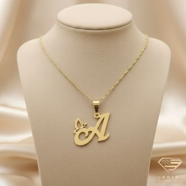 Initial Necklace with a Butterfly A