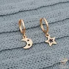 Nightfall Moon and Star Gold Drop Earrings