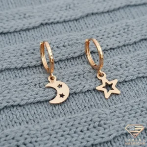 Nightfall Moon and Star Gold Drop Earrings