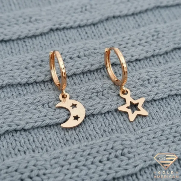 Nightfall Moon and Star Gold Drop Earrings
