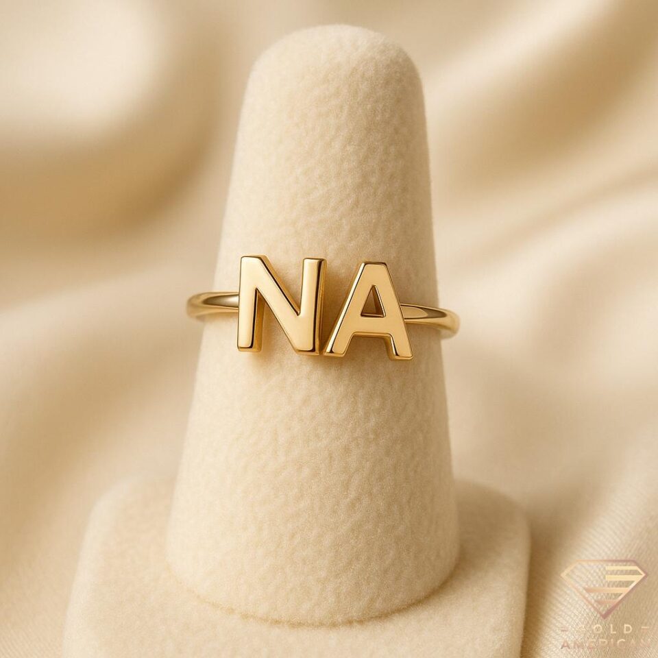 Two-Letter Promise Initial Gold Ring Stand Forward