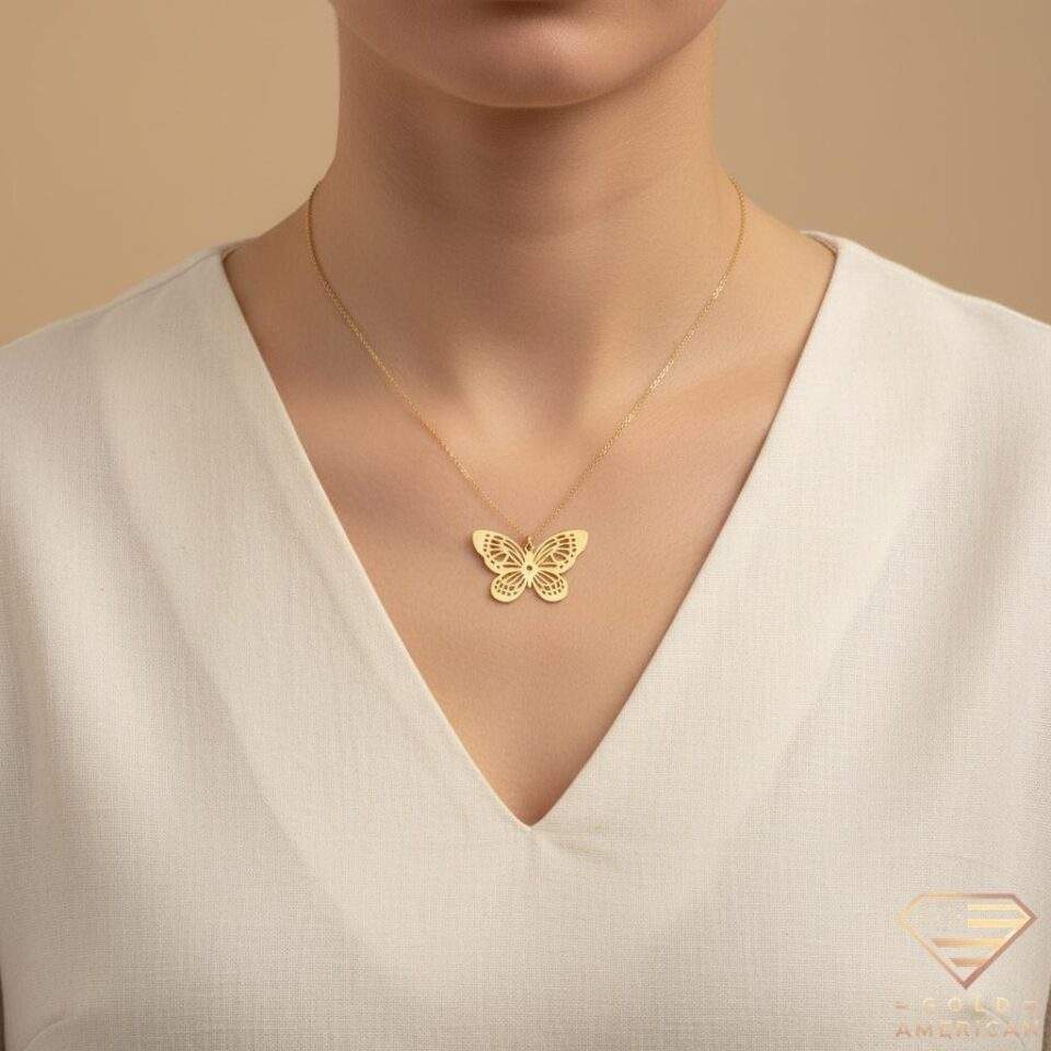 14K Gold Butterfly Pendant Necklace