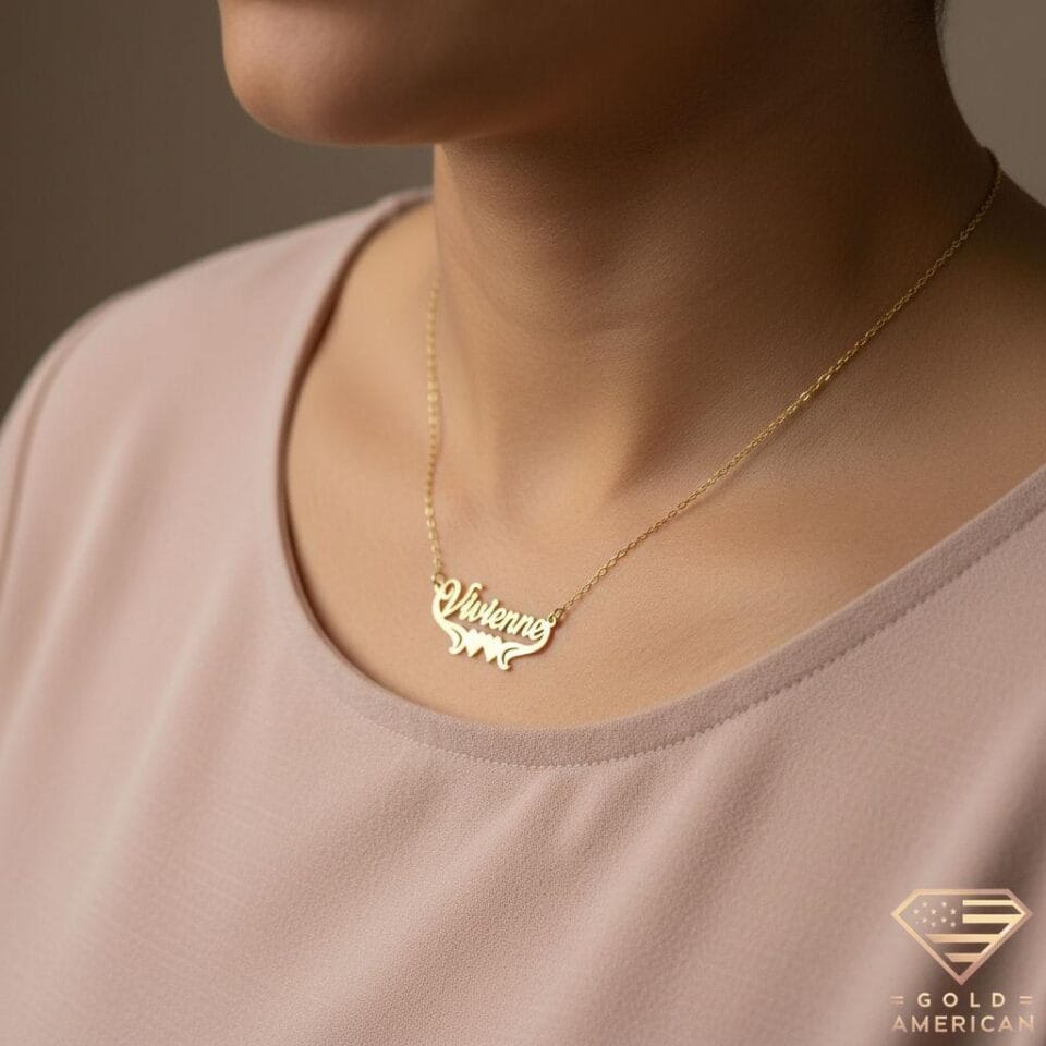 Double Heart Embrace Gold Pendant Vivienne Model