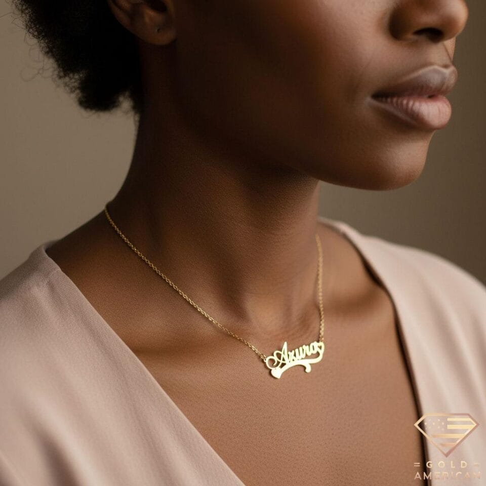 Heart-Bound Gold Name Pendant Azura Model