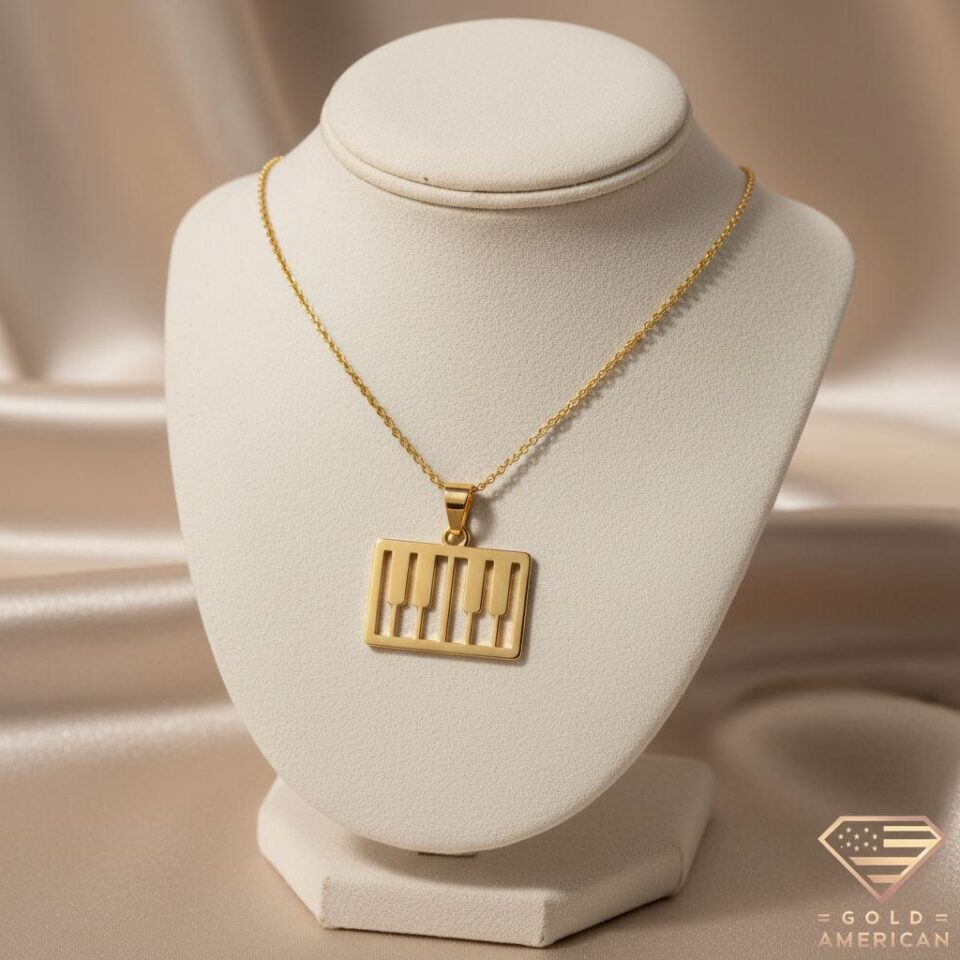 Little Maestro Piano Keys Gold Pendant close up