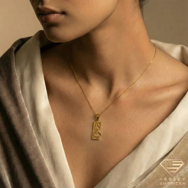 Arabic Design Gold Name Necklace Model Close up