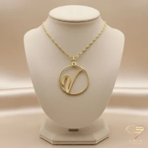 Circle Framed Initial Necklace V Circle-Framed Initial Necklace V