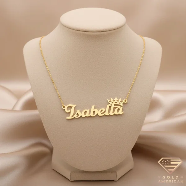 Crowned Gold Name Necklace Isabella