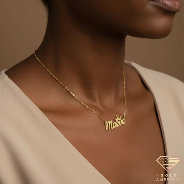 Crowned Gold Name Necklace Model Maeve