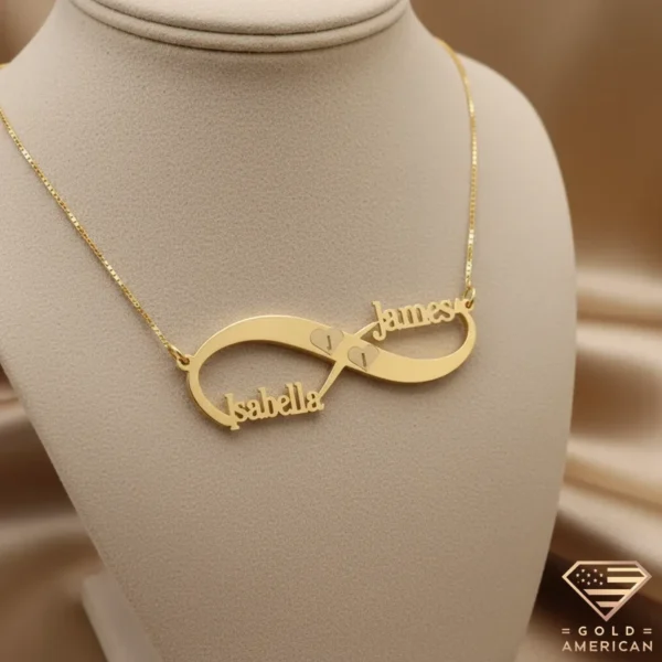 Double Name Infinity Gold Necklace Close Up