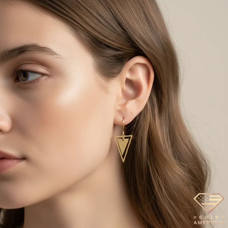 Dual Entwined Triangles Gold Hoop Earrings on Model