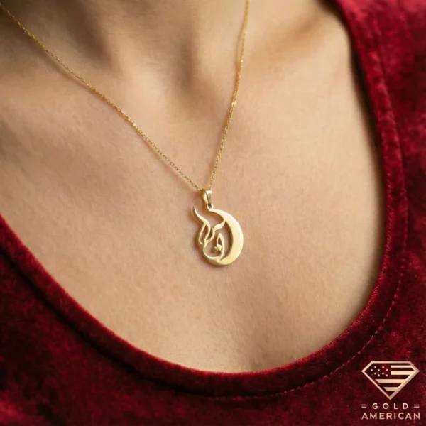 Elegant Moon Gold Pendant Model Close up