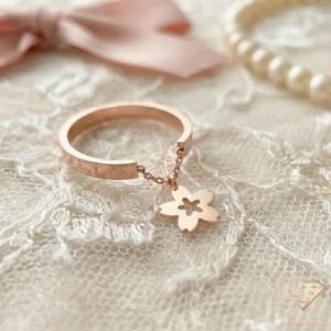 Flower Gold Ring with Charm