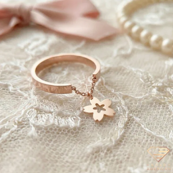 Flower Gold Ring with Charm
