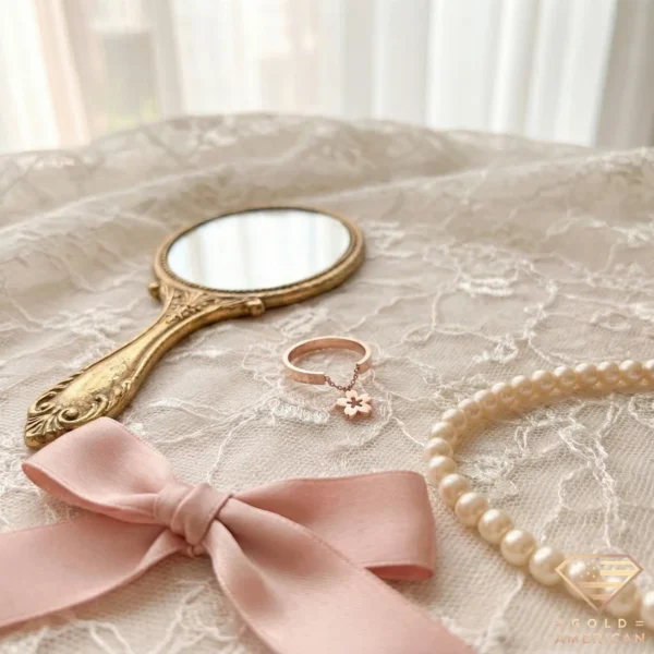 Flower Gold Ring with Charm Zoomed out