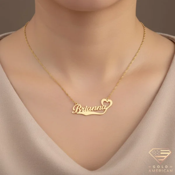 Gold Name Necklace with Heart Model