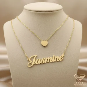 Gold Name Necklace with a Heart Pendant Jasmine name necklace with heart