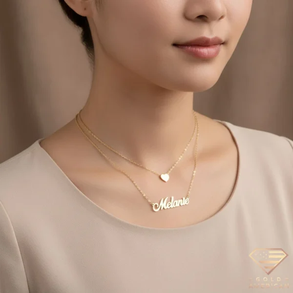 Gold Name Necklace with a Heart Pendant Model