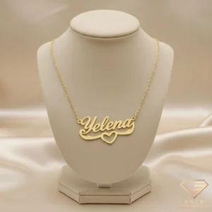 Gold Name Pendant with Heart Margin