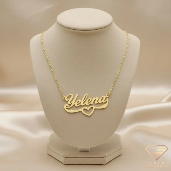 Gold Name Pendant with Heart Margin