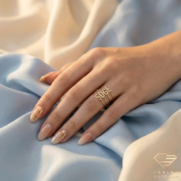 Gold Ring with Initials on Hand