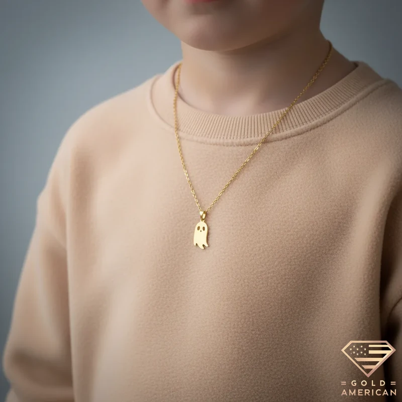 Little Boo Ghost Gold Necklace on Model