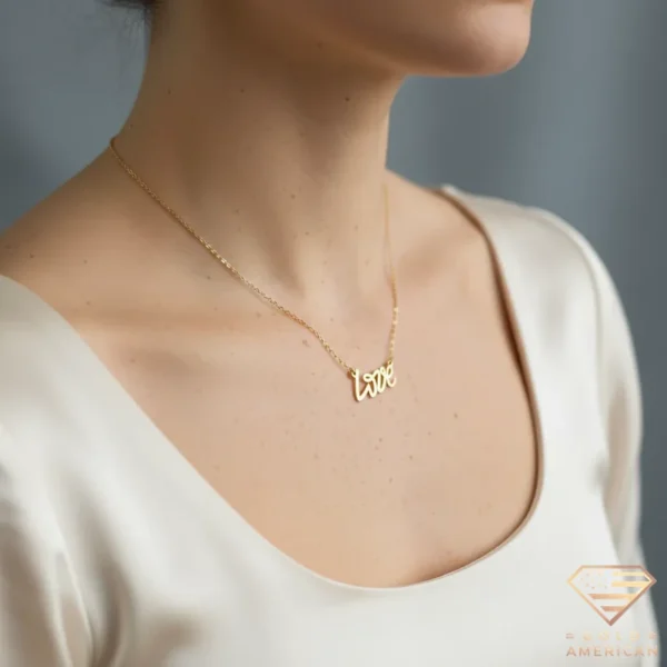 Love Necklace Gold Model Close Up