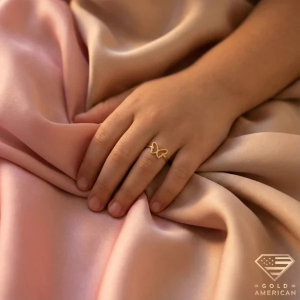Minimal Butterfly Gold Ring on Hand
