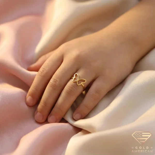 Minimal Butterfly Gold Ring on Hand Close up