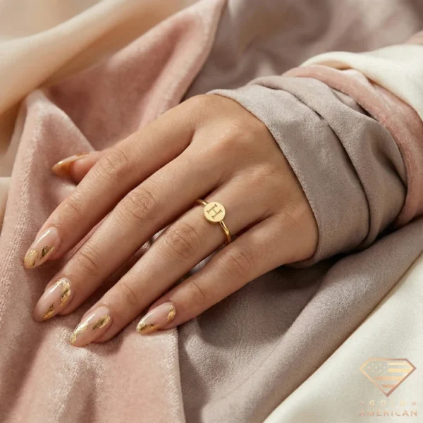 Minimal Gold Initial Ring Close up