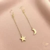 Moon and Star Gold Drop Earrings